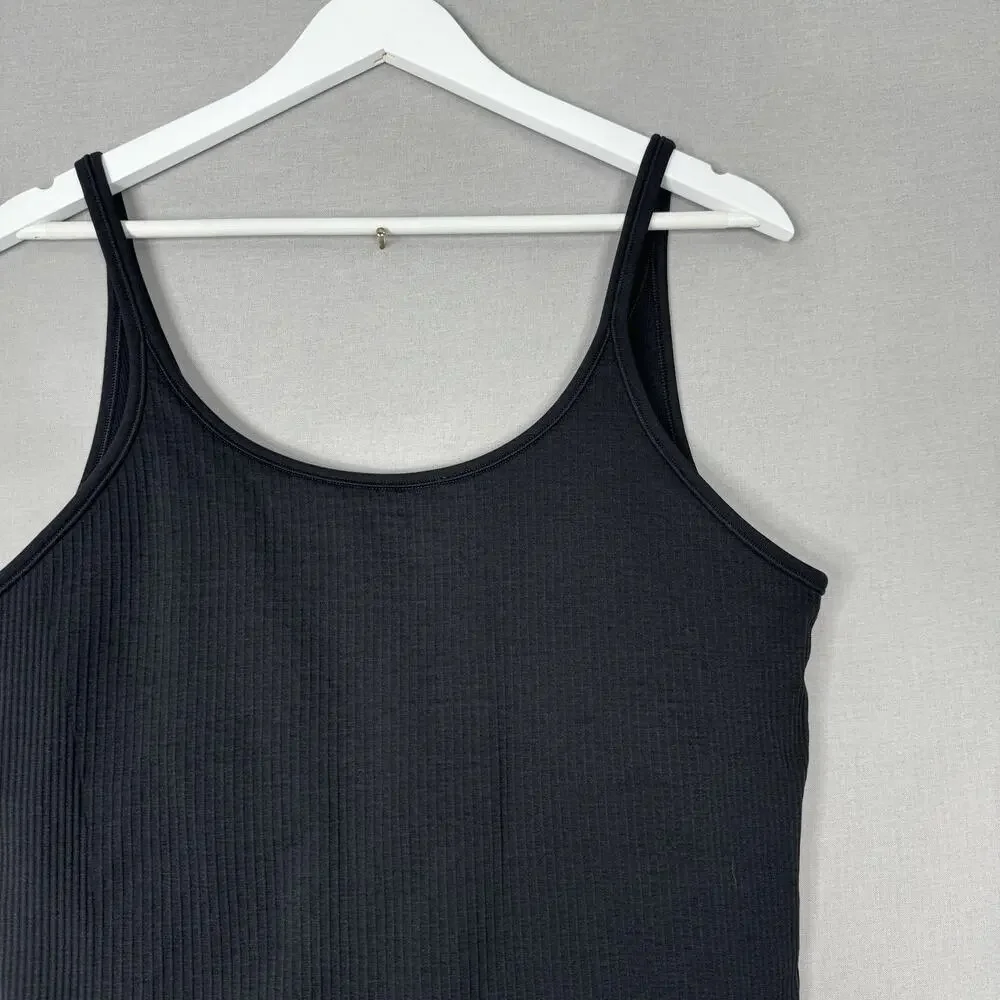 Lululemon Womens Top 12 Black Ebb to Street Bodysuit Rib Thong Back Built in Bra
